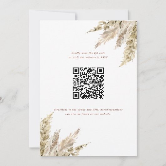 Invitation Boho Pampas Grass Qr Code Tout en un Mariage (Dos)