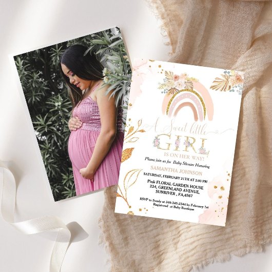 Invitation Boho Pampas Grass Rainbow Baby Baby shower fille