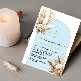Invitation Boho Pampas Grass Rainbow Boy Baptême Christening
