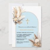 Invitation Boho Pampas Grass Rainbow Boy Baptême Christening (Devant)