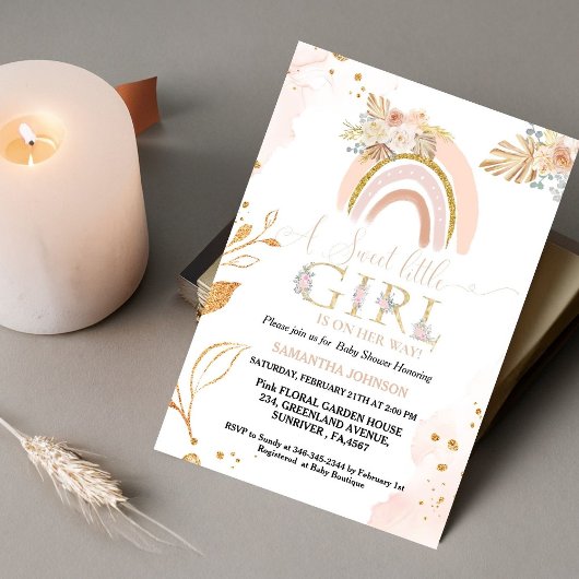Invitation Boho Pampas Grass Rainbow Desert Girl Baby shower