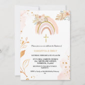 Invitation Boho Pampas Grass Rainbow Girl BAptism Christening (Devant)