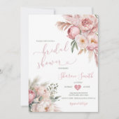 Invitation Boho Pampas Grass rose Fête des mariées Fleurs séc (Devant)