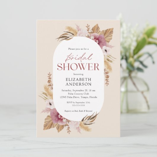 Invitation Boho Pampas Grass Rose Gold (Debout devant)