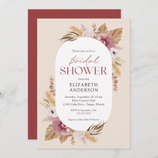 Invitation Boho Pampas Grass Rose Gold (Devant / Derrière)