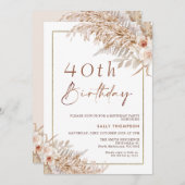 Invitation Boho Pampas Grass Rose Gold Frame Anniversaire (Devant / Derrière)