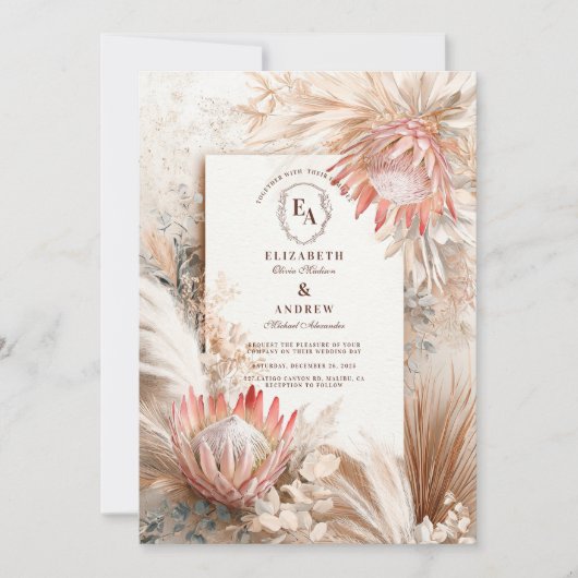 Invitation Boho Pampas Grass Rustique Mariage Design (Devant)