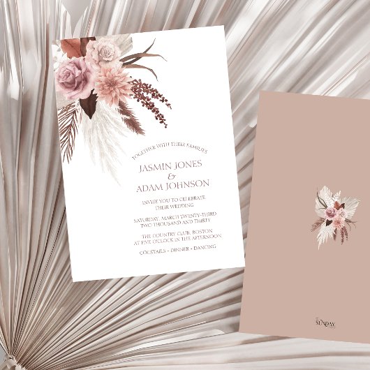 Invitation Boho Pampas Grass Rustique Mariage en terre cuite
