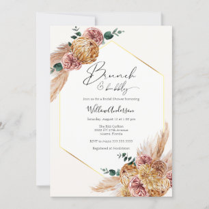 Invitation Boho Pampas Grass séché Bouquet Brunch et Bubbly