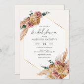 Invitation Boho Pampas Grass séché Bouquet Fête des mariées (Devant / Derrière)