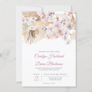 Invitation Boho Pampas Grass séché Floral Blush Rose Mariage