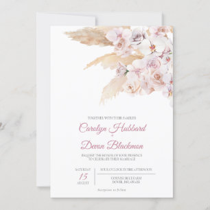 Invitation Boho Pampas Grass séché Floral Blush Rose Mariage