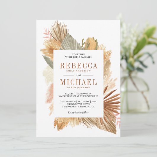 Invitation Boho Pampas Grass séché Palm Feuille Mariage (Debout devant)