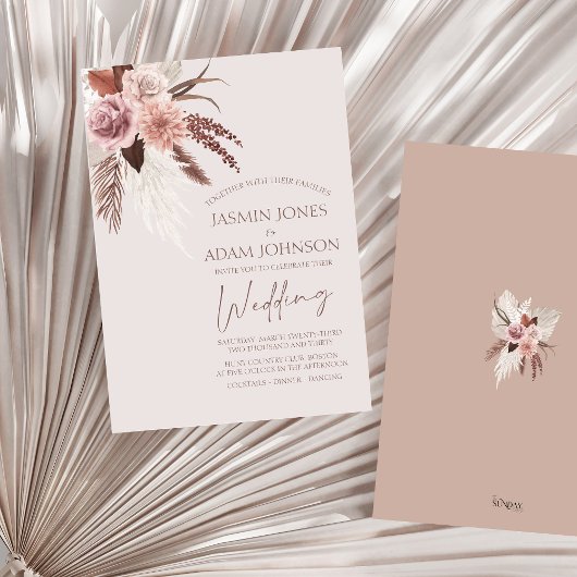Invitation Boho Pampas Grass Terracotta Floral Mariage
