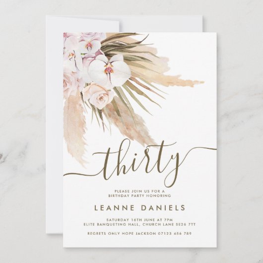 Invitation Boho Pampas Grass Trente Anniversaire (Devant)