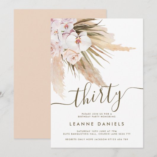 Invitation Boho Pampas Grass Trente Anniversaire (Devant / Derrière)