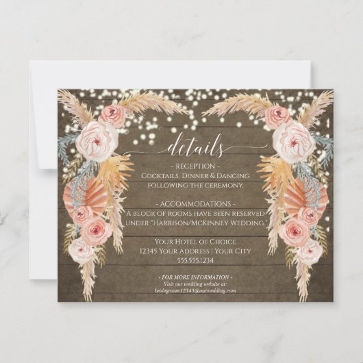 Invitation Boho Pampas Grass Twinkle éclairant détails rustiq (Devant)