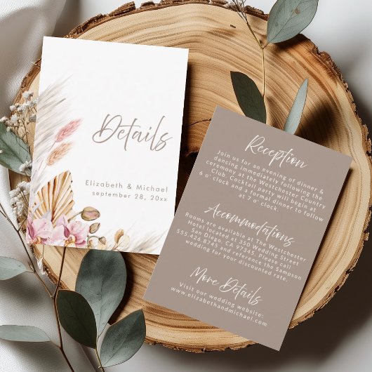 Invitation Boho Pampas Grass Wedding Details Card