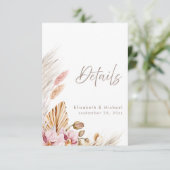Invitation Boho Pampas Grass Wedding Details Card (Debout devant)
