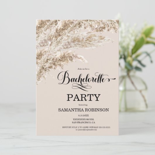 Invitation Boho Pampas Grass Week-end Bachelorette (Debout devant)