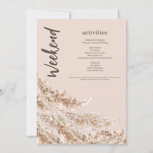 Invitation Boho Pampas Grass Week-end Bachelorette (Dos)
