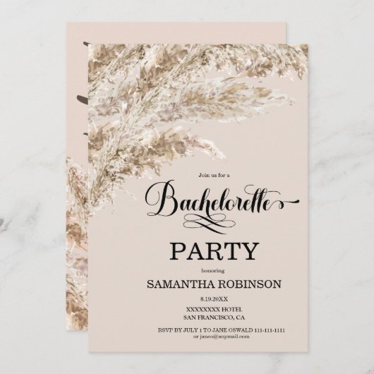 Invitation Boho Pampas Grass Week-end Bachelorette (Devant / Derrière)