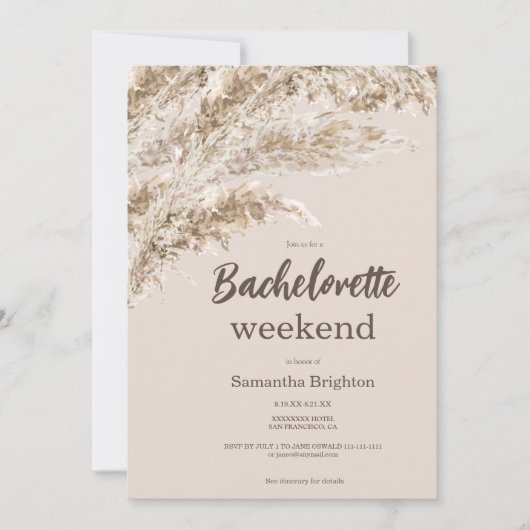 Invitation Boho Pampas Grass Week-end Bachelorette (Devant)