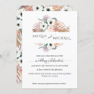 Invitation Boho Pampas Grass White Blush Floral Palm Folim Fo