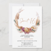 Invitation Boho Pampas Grass Wreath Sweet 16 Anniversaire (Devant)