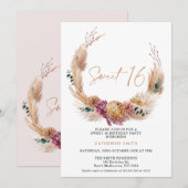 Invitation Boho Pampas Grass Wreath Sweet 16 Anniversaire (Devant / Derrière)