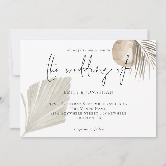 Invitation Boho Pampas Grasses Mariage de crème (Devant)