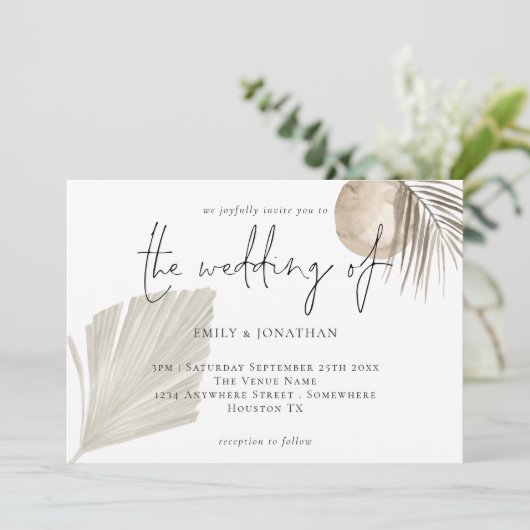 Invitation Boho Pampas Grasses Mariage de crème (Debout devant)