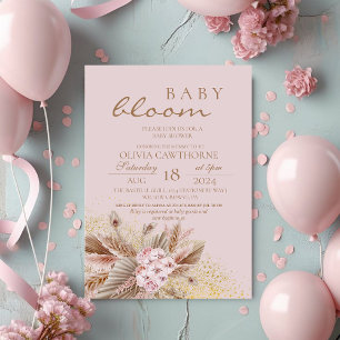 Invitation Boho Pampas Herbe Fleur Neutre Bébé Fille Douche