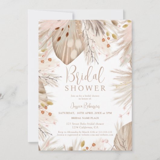 Invitation Boho pampas herbe fleurs séchées douche nuptiale (Devant)
