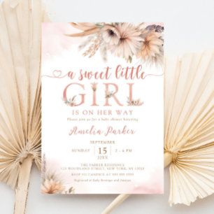 Invitation Boho Pampas Herbe Floral Désert Baby shower fille