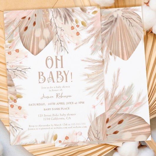 Invitation Boho pampas herbe genre neutre oh baby shower