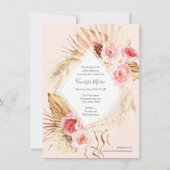Invitation Boho Pampas herbe rose fleuri bébé douche (Devant)
