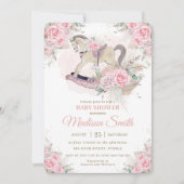 Invitation Boho Pampas Herbe Rose Floral Rocking Horse Baby (Devant)