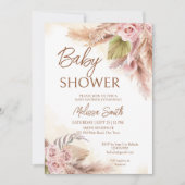 Invitation Boho pampas herbe sèche beige baby shower rose (Devant)