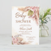 Invitation Boho pampas herbe sèche beige baby shower rose (Debout devant)