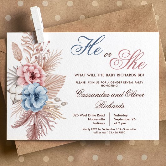 Invitation Boho Pampas Herbe Sexe Révéler