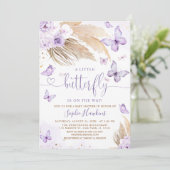 Invitation Boho Pampas Herbe Un Petit Baby shower Papillon (Debout devant)