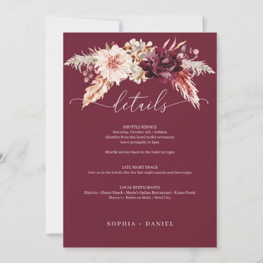 Invitation Boho Pampas Mariage en herbe accueil (Dos)