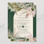 Invitation BOHO Pampas Mariage vert émeraude en laiton (Devant / Derrière)