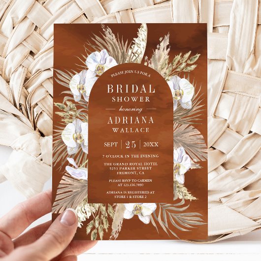 Invitation Boho Pampas Orchidée Blanche Fête des mariées en t