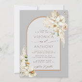 Invitation Boho Pampas Orchidée en herbe Floral Mariage Gris (Devant)