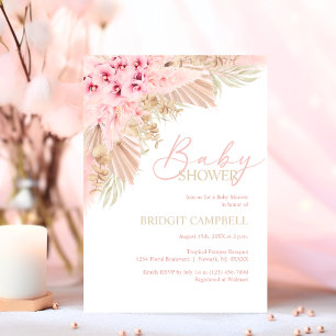 Invitation Boho Pampas Orchidées Baby shower rose neutre