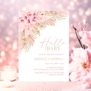 Invitation Boho Pampas Orchidées rose Neutral HELLO Baby show