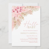 Invitation Boho Pampas Orchidées rose Neutral HELLO Baby show (Devant)
