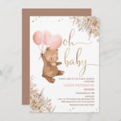 Invitation Boho Pampas Ours d'herbe Oh Baby shower (Devant / Derrière)